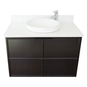 Bellaterra 37" Single Wall Mount Vanity in Cappuccino Finish with Counter Top and Sink 400503-CAB-CP, White Quartz / Round, Basin