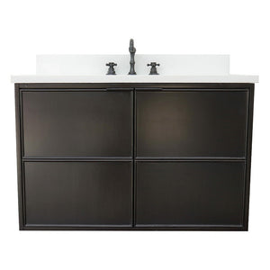 Bellaterra 37" Single Wall Mount Vanity in Cappuccino Finish with Counter Top and Sink 400503-CAB-CP, White Quartz / Rectangle, Front