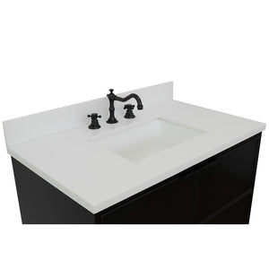 Bellaterra 37" Single Wall Mount Vanity in Cappuccino Finish with Counter Top and Sink 400503-CAB-CP, White Quartz / Rectangle, Basin