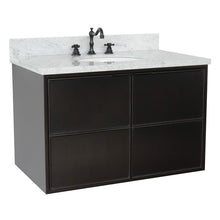 Load image into Gallery viewer, Bellaterra 37&quot; Single Wall Mount Vanity in Cappuccino Finish with Counter Top and Sink 400503-CAB-CP, White Carrara Marble / Oval, Front