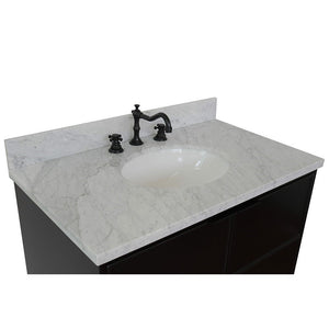 Bellaterra 37" Single Wall Mount Vanity in Cappuccino Finish with Counter Top and Sink 400503-CAB-CP, White Carrara Marble / Oval, Basin