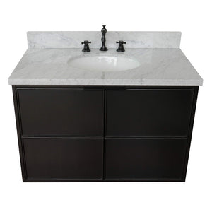 Bellaterra 37" Single Wall Mount Vanity in Cappuccino Finish with Counter Top and Sink 400503-CAB-CP, White Carrara Marble / Oval, Front