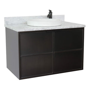 Bellaterra 37" Single Wall Mount Vanity in Cappuccino Finish with Counter Top and Sink 400503-CAB-CP, White Carrara Marble / Round, Front