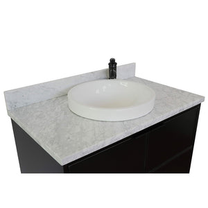 Bellaterra 37" Single Wall Mount Vanity in Cappuccino Finish with Counter Top and Sink 400503-CAB-CP, White Carrara Marble / Round, Basin