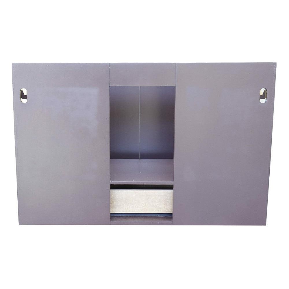 Bellaterra 37" Single Wall Mount Vanity in Cappuccino Finish with Counter Top and Sink 400503-CAB-CP, White Carrara Marble / Round, Backside