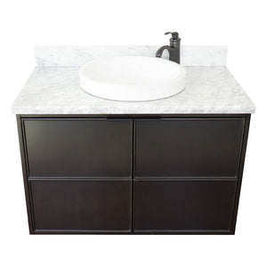 Bellaterra 37" Single Wall Mount Vanity in Cappuccino Finish with Counter Top and Sink 400503-CAB-CP, White Carrara Marble / Round, Front