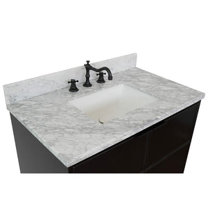 Bellaterra 37" Single Wall Mount Vanity in Cappuccino Finish with Counter Top and Sink 400503-CAB-CP, White Carrara Marble / Rectangle, Basin