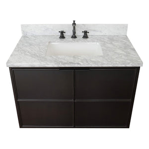 Bellaterra 37" Single Wall Mount Vanity in Cappuccino Finish with Counter Top and Sink 400503-CAB-CP, White Carrara Marble / Rectangle, Front
