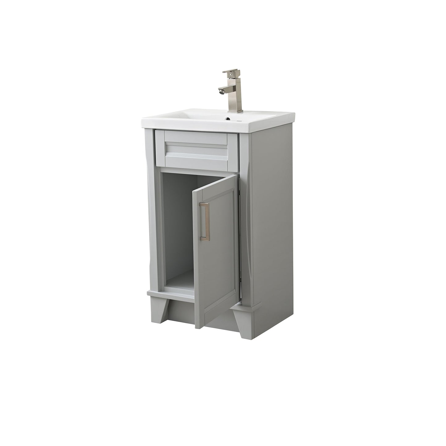 Light Gray Terni 20 in. Single Sink Vanity with White Ceramic Sink Top, Brushed nickel Hardware Finish open