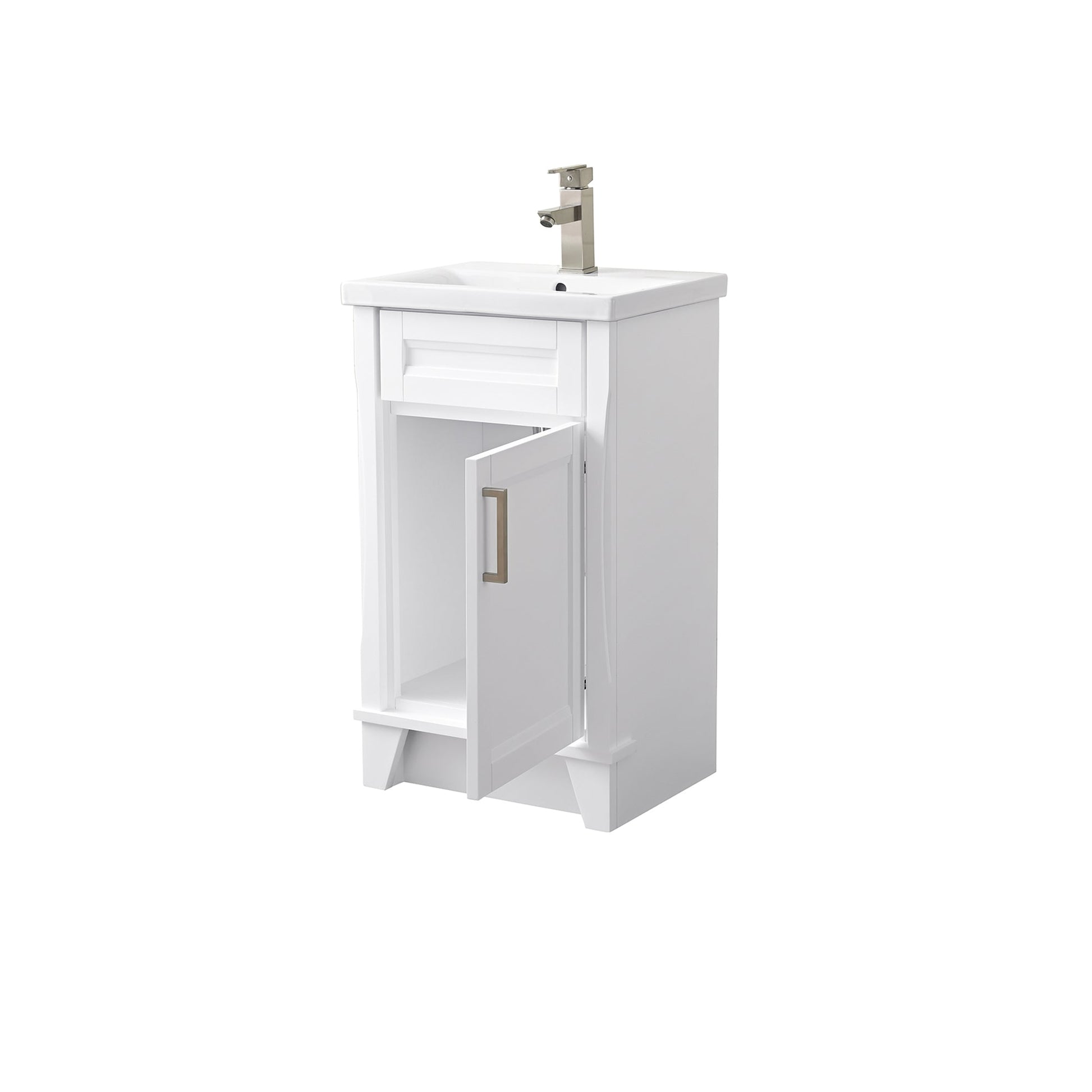 White Terni 20 in. Single Sink Vanity with White Ceramic Sink Top, Brushed nickel Hardware Finish open