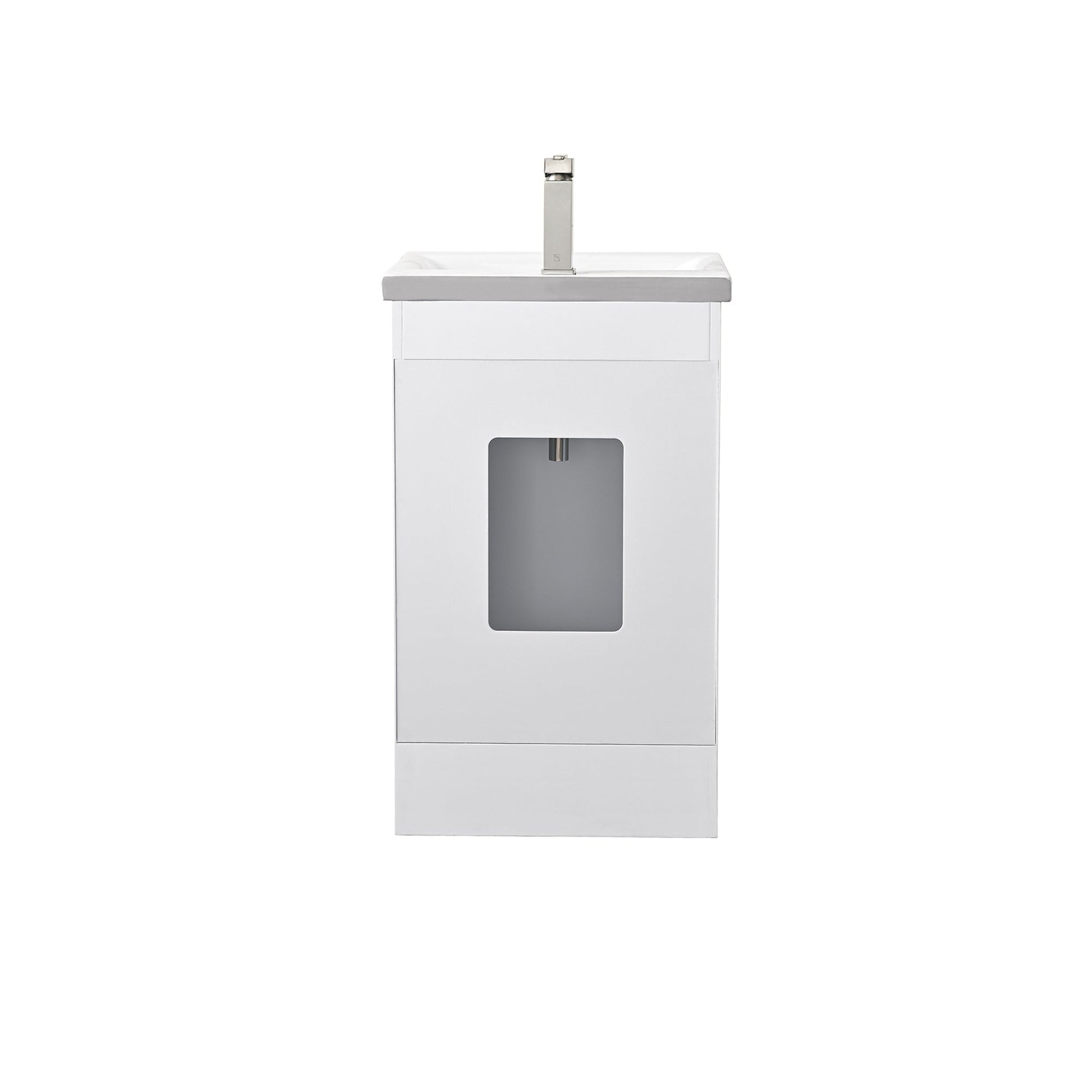 White Terni 20 in. Single Sink Vanity with White Ceramic Sink Top, Brushed nickel Hardware Finish back