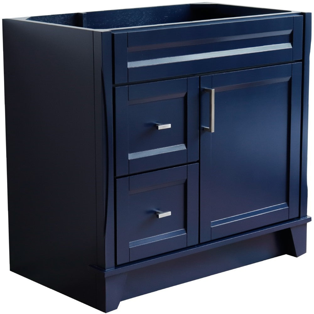 Bellaterra 400700-36R 36" Single Sink Vanity - Cabinet Only - Right Drawers - Blue, Front