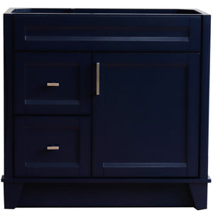Bellaterra 400700-36R 36" Single Sink Vanity - Cabinet Only - Right Drawers - Blue, Front