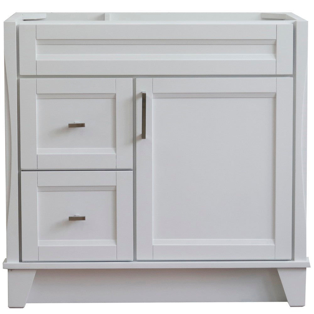 Bellaterra 400700-36R 36" Single Sink Vanity - Cabinet Only - Right Drawers - White, Front