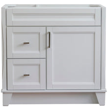 Load image into Gallery viewer, Bellaterra 400700-36R 36&quot; Single Sink Vanity - Cabinet Only - Right Drawers - White, Front