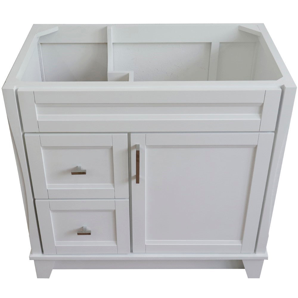 Bellaterra 400700-36R 36" Single Sink Vanity - Cabinet Only - Right Drawers - White, Top Inside