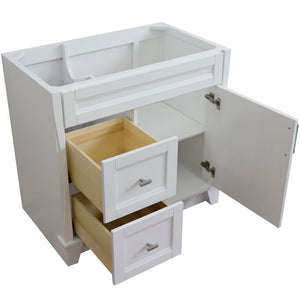 Bellaterra 400700-36R 36" Single Sink Vanity - Cabinet Only - Right Drawers - White, Drawers and door