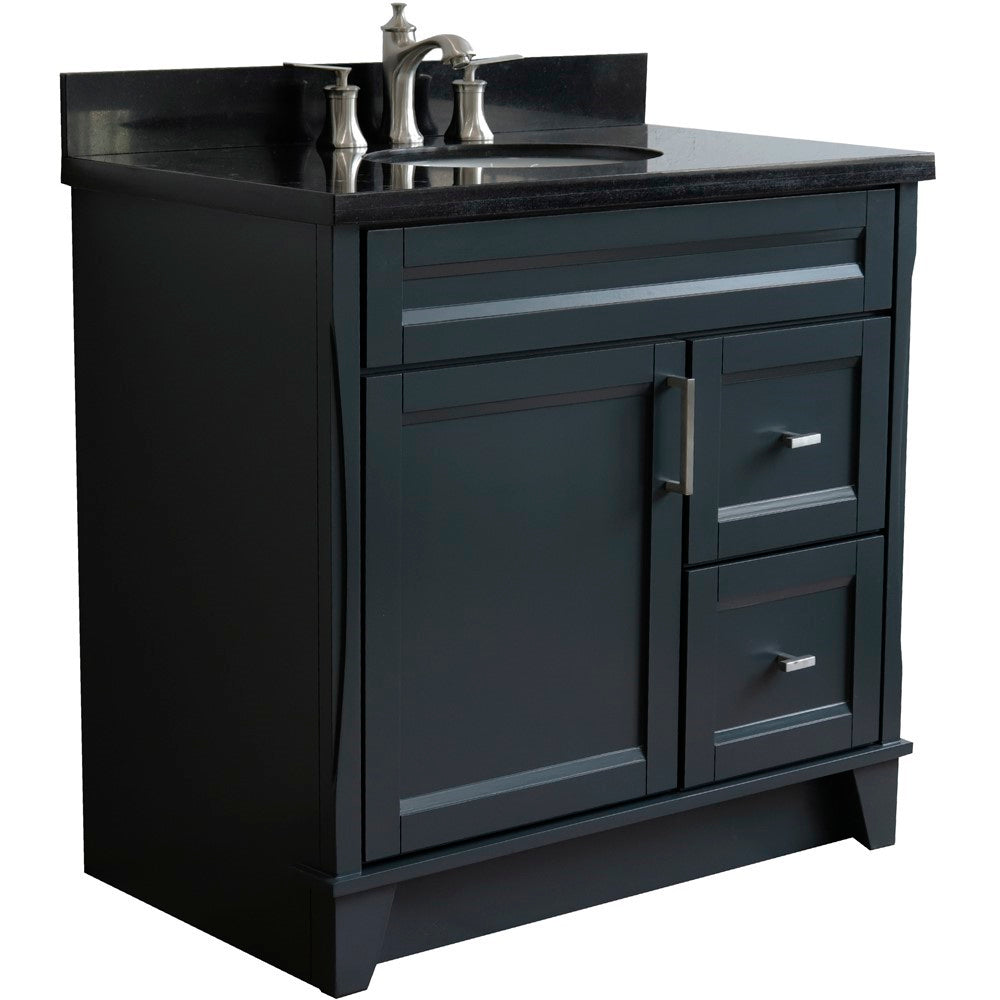 Bellaterra 37" Single Sink Gray Vanity, Counter Top and Center Sink - Left Door 400700-37L-DG Oval