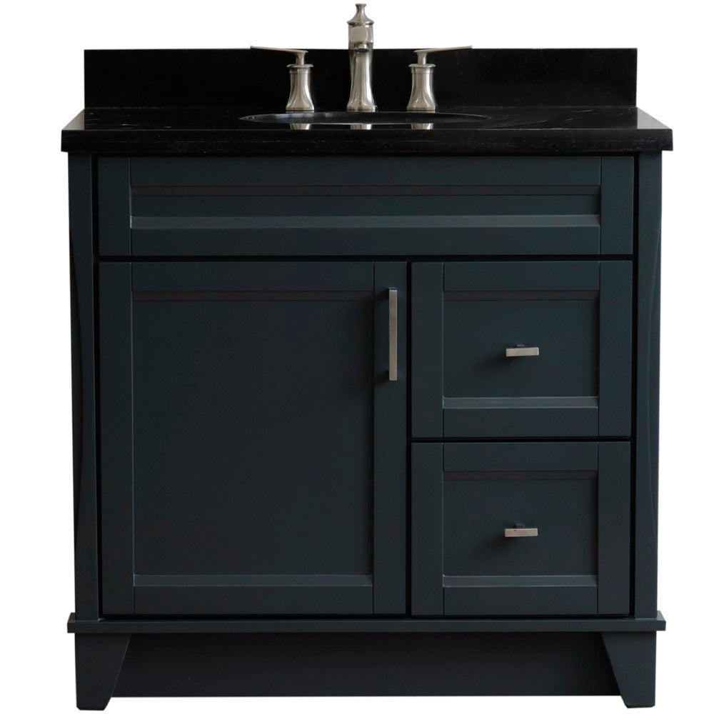 Bellaterra 37" Single Sink Gray Vanity, Counter Top and Center Sink - Left Door 400700-37L-DG Oval