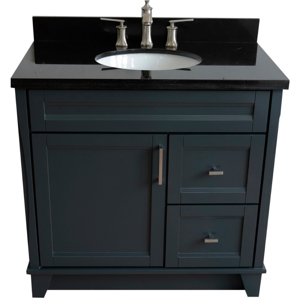 Bellaterra 37" Single Sink Gray Vanity, Counter Top and Center Sink - Left Door 400700-37L-DG Oval