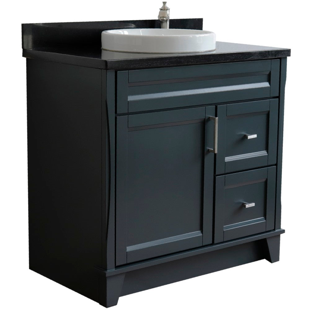 Bellaterra 37" Single Sink Gray Vanity, Counter Top and Center Sink - Left Door 400700-37L-DG Round