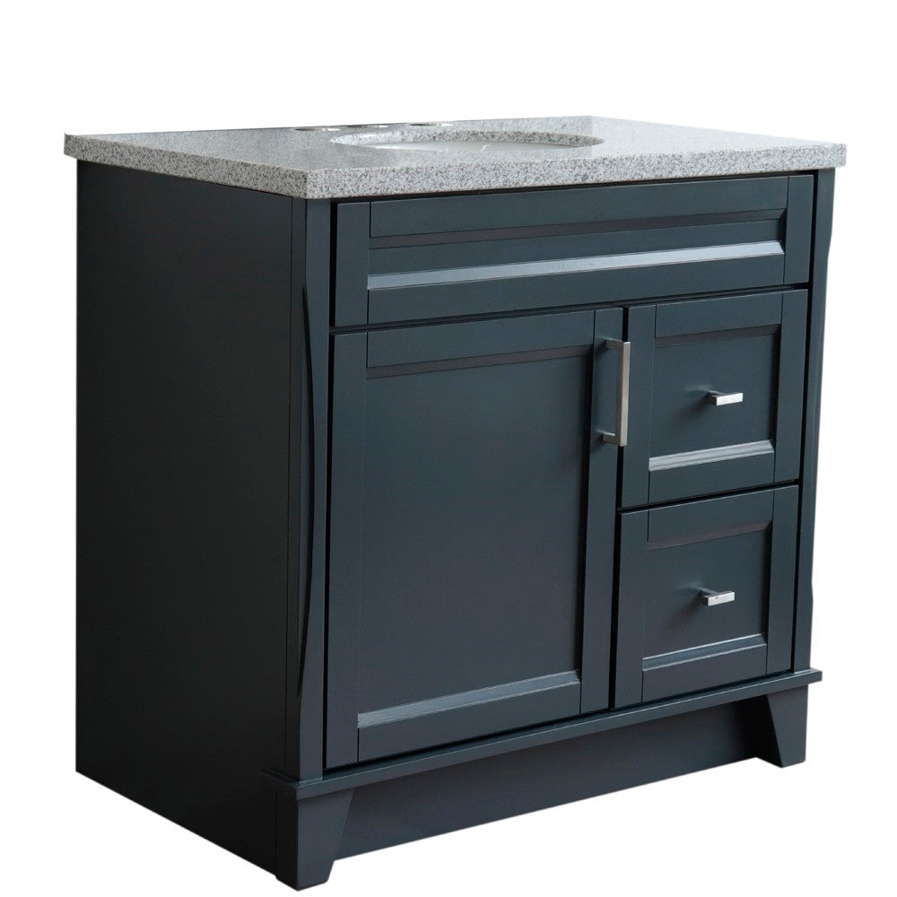 Bellaterra 37" Single Sink Gray Vanity, Counter Top and Center Sink - Left Door 400700-37L-DG Oval