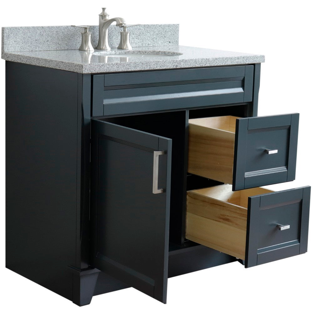 Bellaterra 37" Single Sink Gray Vanity, Counter Top and Center Sink - Left Door 400700-37L-DG Oval