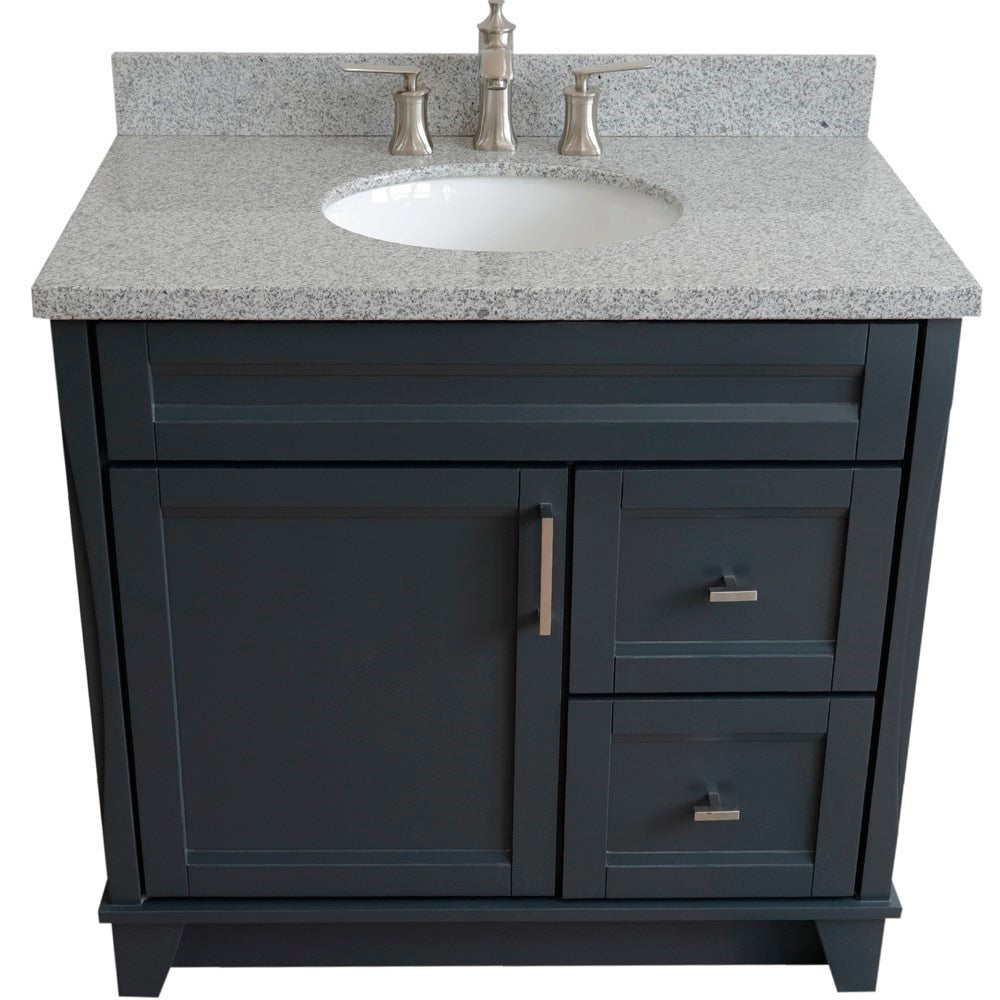 Bellaterra 37" Single Sink Gray Vanity, Counter Top and Center Sink - Left Door 400700-37L-DG Oval