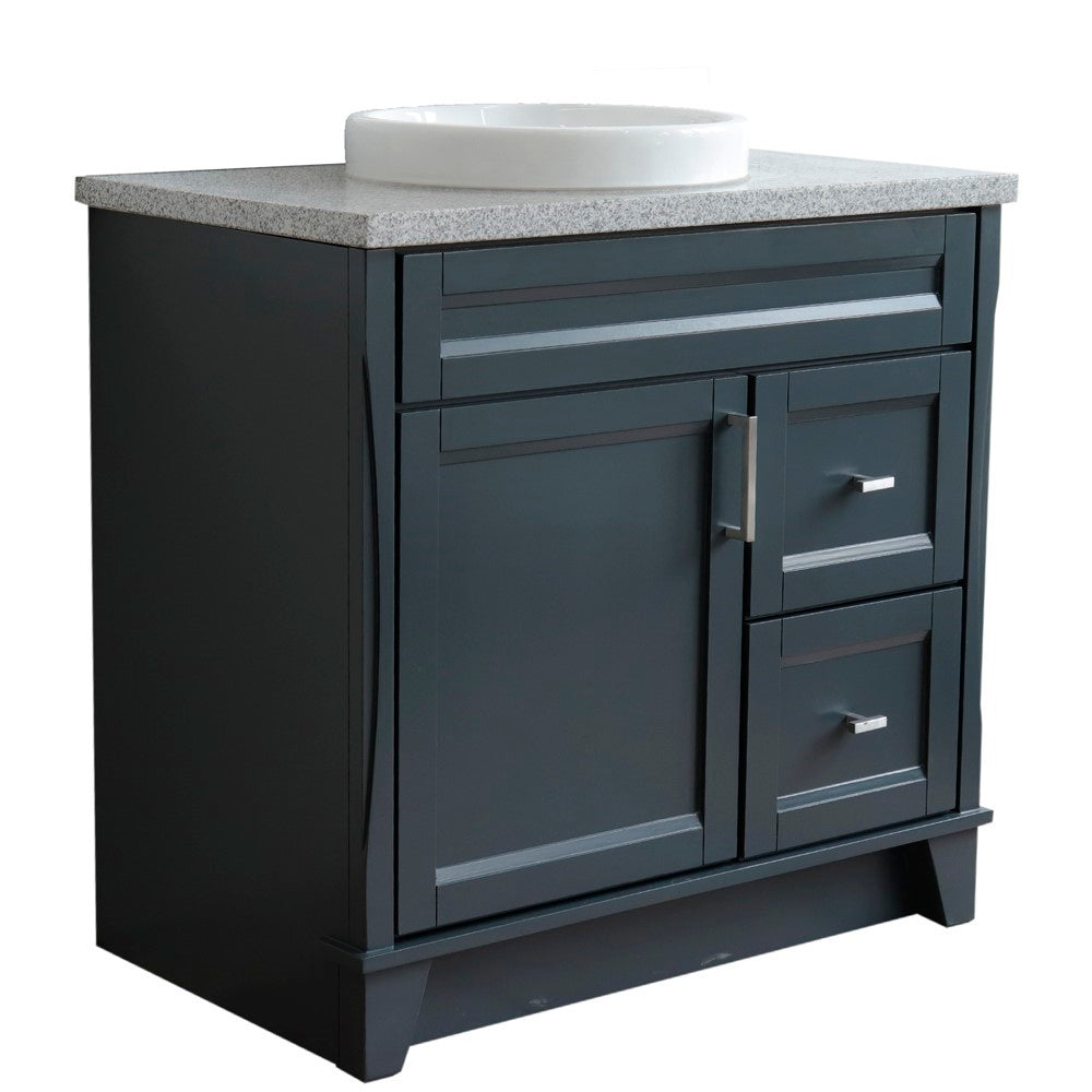 Bellaterra 37" Single Sink Gray Vanity, Counter Top and Center Sink - Left Door 400700-37L-DG Round