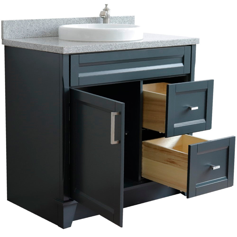 Bellaterra 37" Single Sink Gray Vanity, Counter Top and Center Sink - Left Door 400700-37L-DG Round