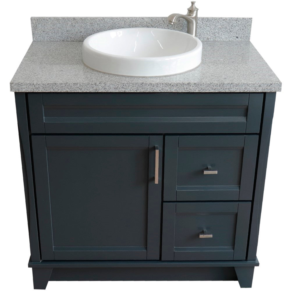 Bellaterra 37" Single Sink Gray Vanity, Counter Top and Center Sink - Left Door 400700-37L-DG Round