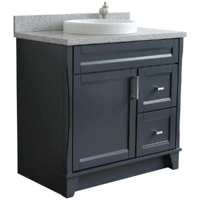 Bellaterra Gray 37" Single Sink Vanity, Center Sink- Right Drawers 400700-37R-DG Round