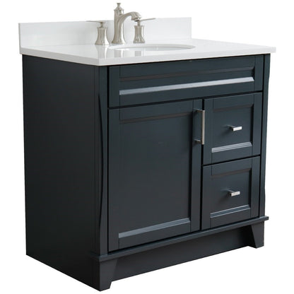 Bellaterra 37" Single Sink Gray Vanity, Counter Top and Center Sink - Left Door 400700-37L-DG Oval