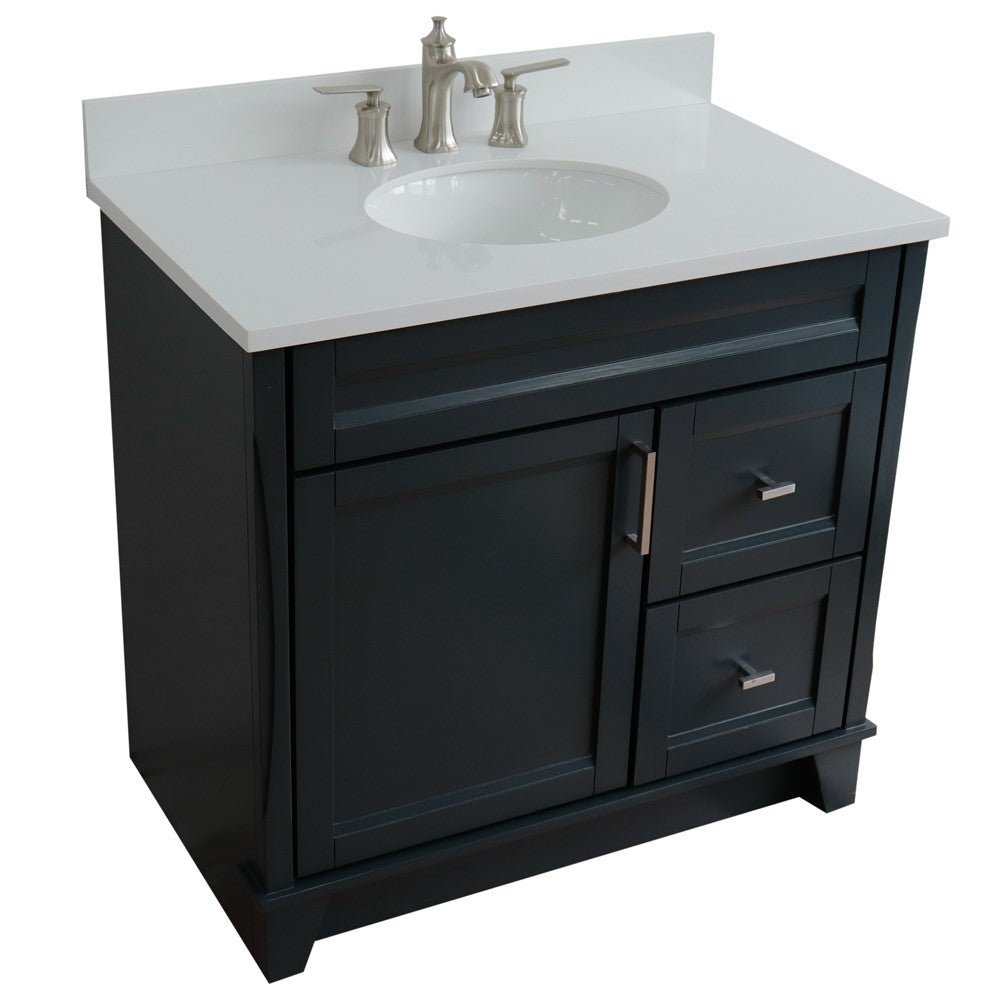 Bellaterra 37" Single Sink Gray Vanity, Counter Top and Center Sink - Left Door 400700-37L-DG Oval