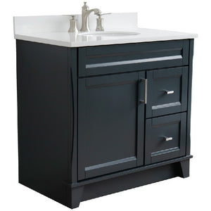 Bellaterra Gray 37" Single Sink Vanity, Center Sink- Right Drawers 400700-37R-DG Round