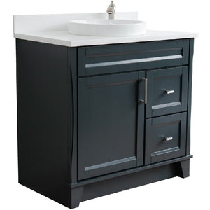 Bellaterra Gray 37" Single Sink Vanity, Center Sink- Right Drawers 400700-37R-DG Round