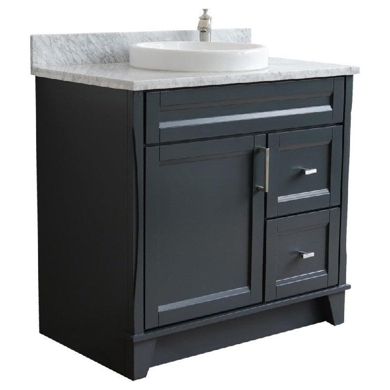 Bellaterra Gray 37" Single Sink Vanity, Center Sink- Right Drawers 400700-37R-DG Round