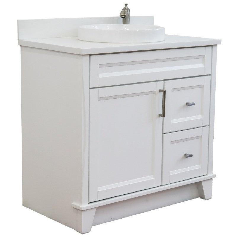Bellaterra White 37" Single Vanity Center Sink/Left Door 400700-37L-WH Round