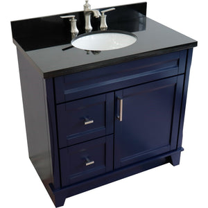 Bellaterra Terni Blue 37" Freestanding Single Sink Vanity, Counter Top, Center Sink, Right Drawers
