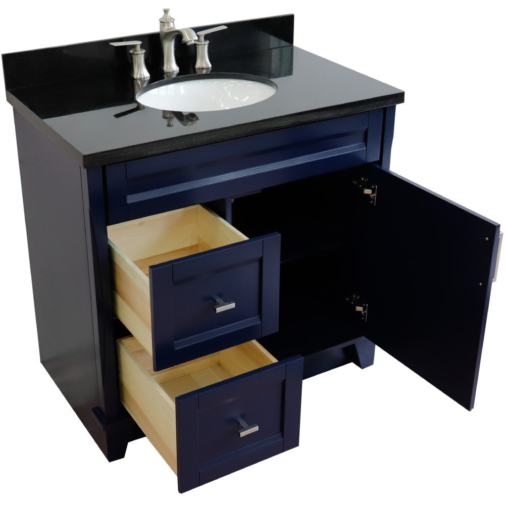 Bellaterra Terni Blue 37" Freestanding Single Sink Vanity, Counter Top, Center Sink, Right Drawers