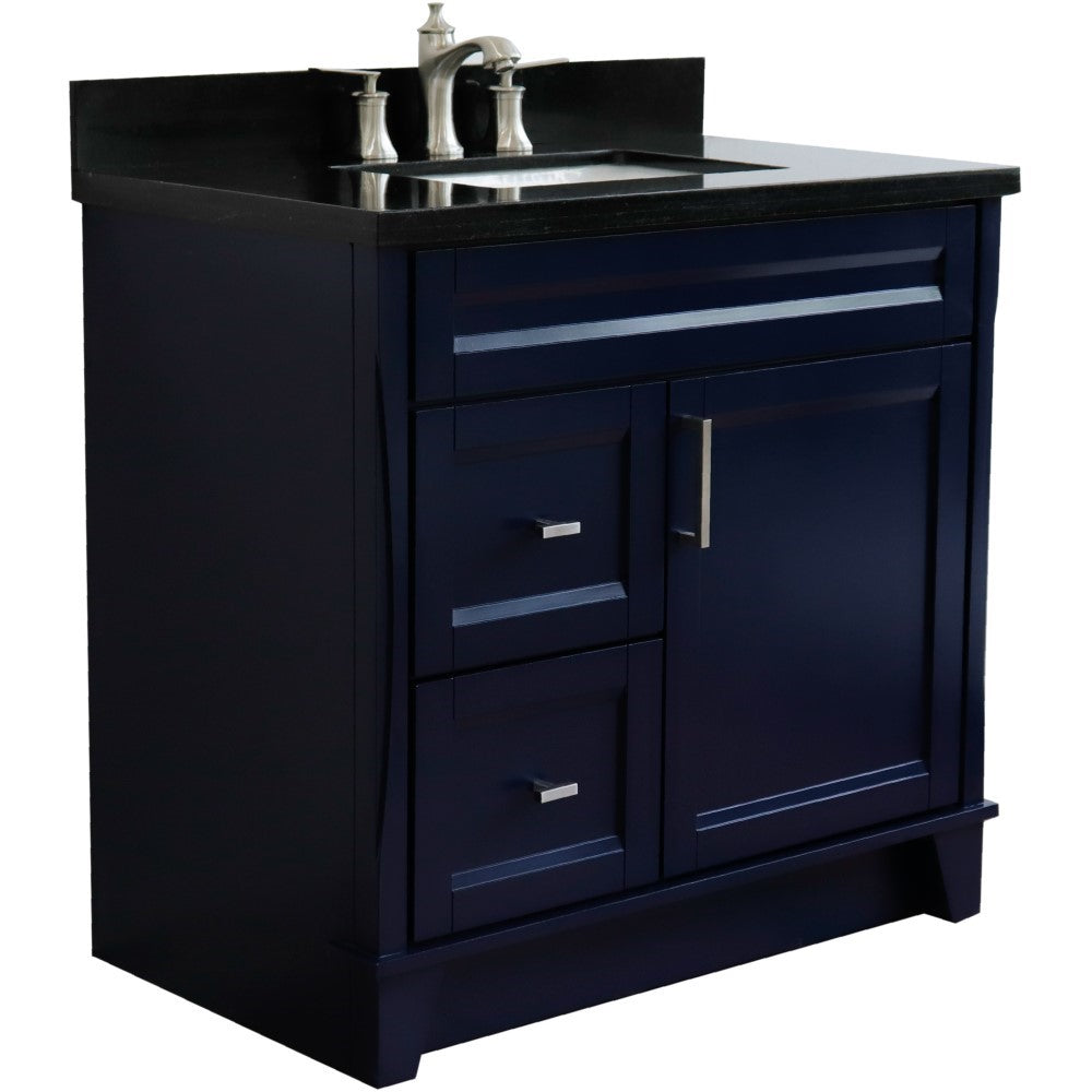 Bellaterra Terni Blue 37" Freestanding Single Sink Vanity, Counter Top, Center Sink, Right Drawers