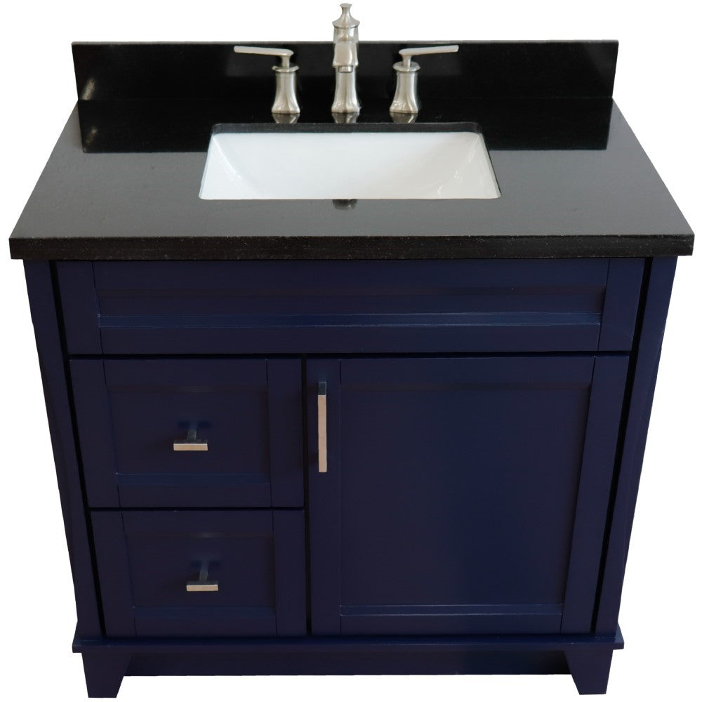 Bellaterra Terni Blue 37" Freestanding Single Sink Vanity, Counter Top, Center Sink, Right Drawers