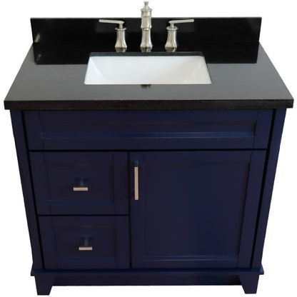 Bellaterra Terni Blue 37" Freestanding Single Sink Vanity, Counter Top, Center Sink, Right Drawers