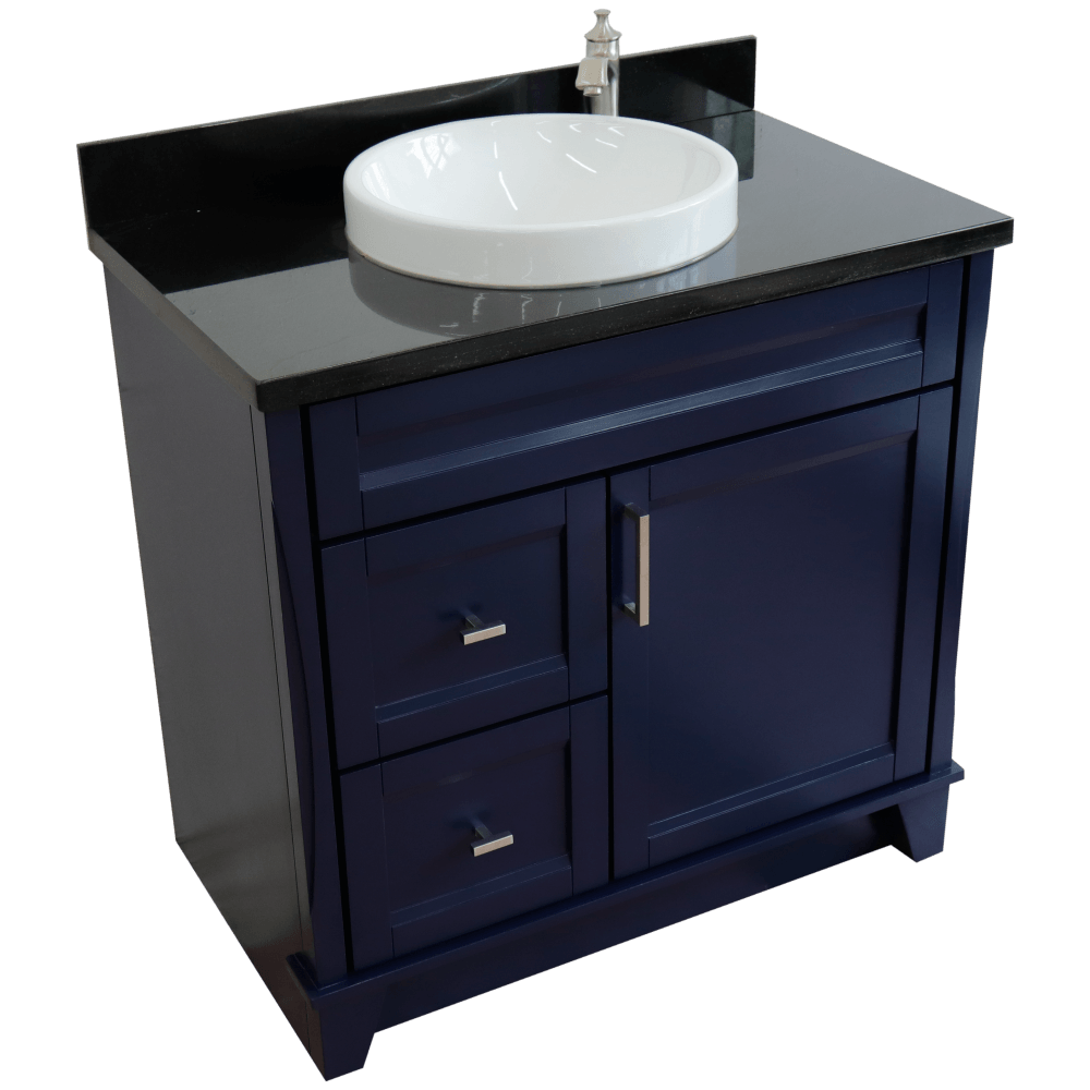 Bellaterra Terni Blue 37" Freestanding Single Sink Vanity, Counter Top, Center Sink, Right Drawers