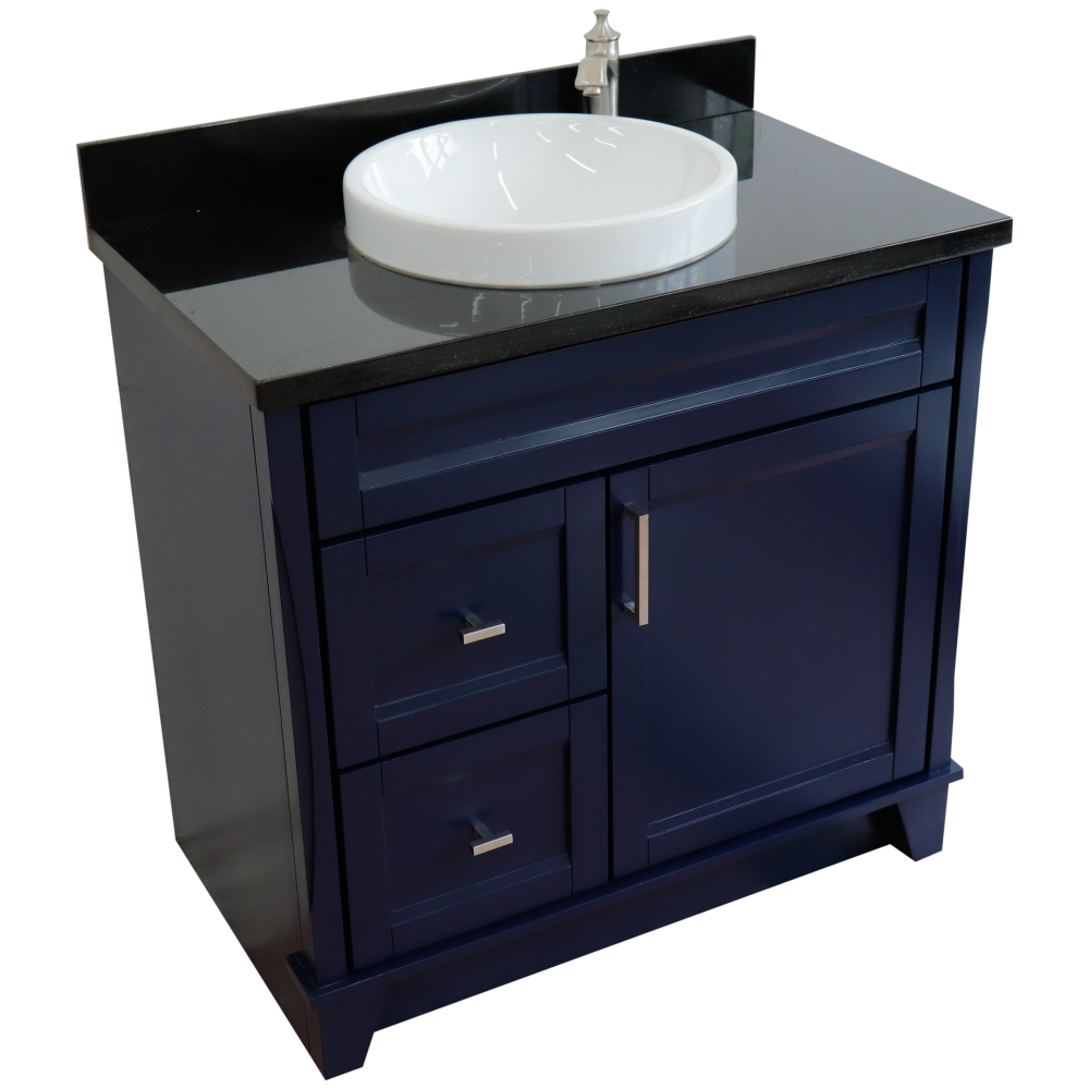 Bellaterra Terni Blue 37" Freestanding Single Sink Vanity, Counter Top, Center Sink, Right Drawers