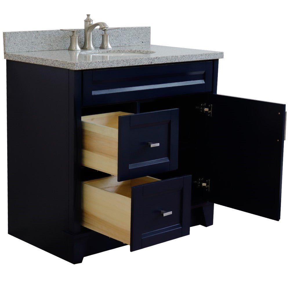 Bellaterra Terni Blue 37" Freestanding Single Sink Vanity, Counter Top, Center Sink, Right Drawers