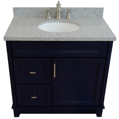 Bellaterra Terni Blue 37" Freestanding Single Sink Vanity, Counter Top, Center Sink, Right Drawers