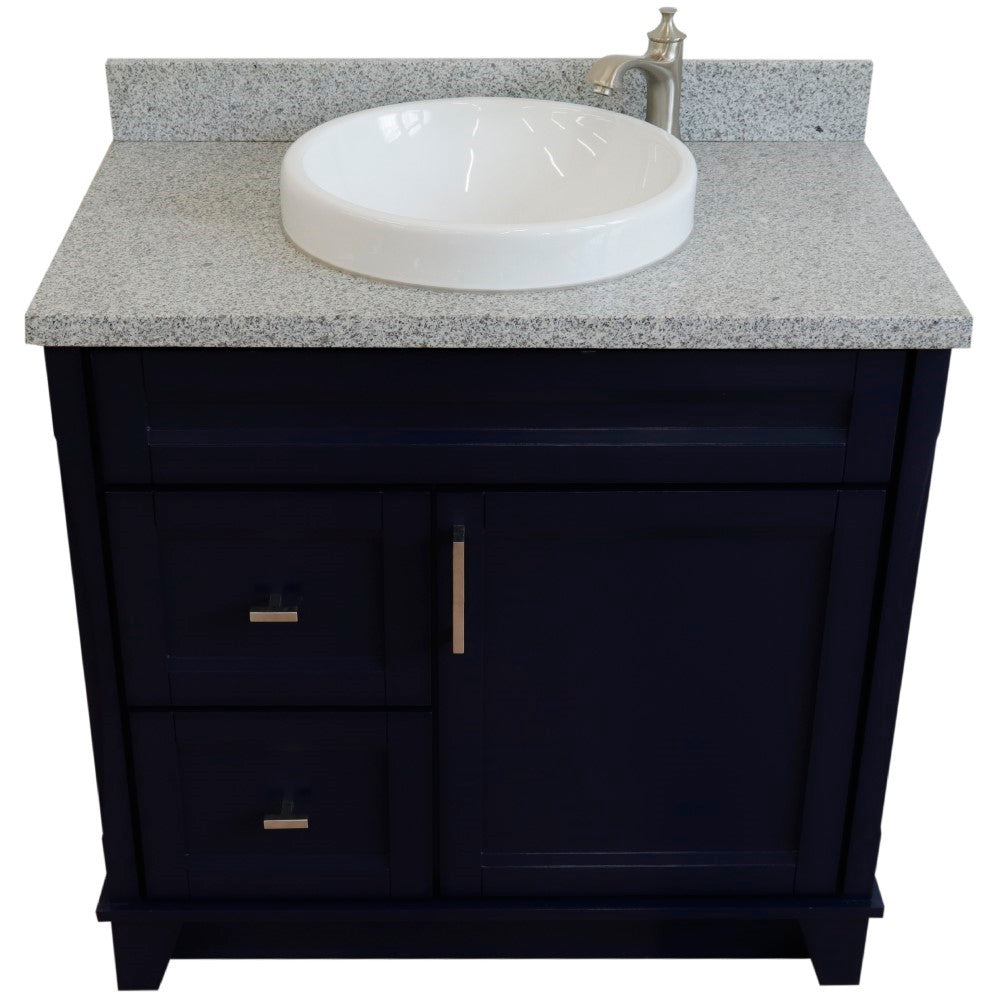 Bellaterra Terni Blue 37" Freestanding Single Sink Vanity, Counter Top, Center Sink, Right Drawers