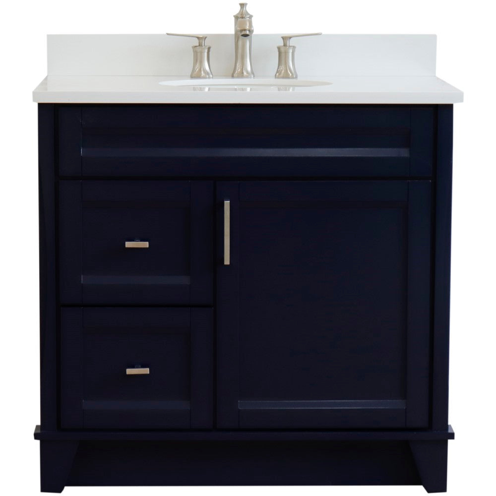 Bellaterra Terni Blue 37" Freestanding Single Sink Vanity, Counter Top, Center Sink, Right Drawers