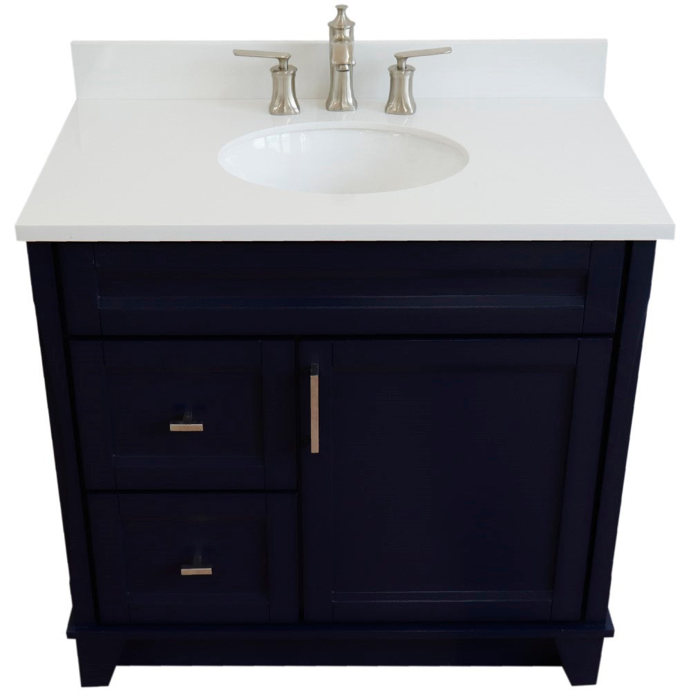 Bellaterra Terni Blue 37" Freestanding Single Sink Vanity, Counter Top, Center Sink, Right Drawers